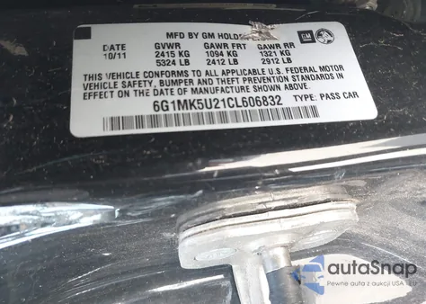 2012 Chevrolet Caprice Police z USA, uszkodzony, nr VIN 6G1MK5U21CL606832